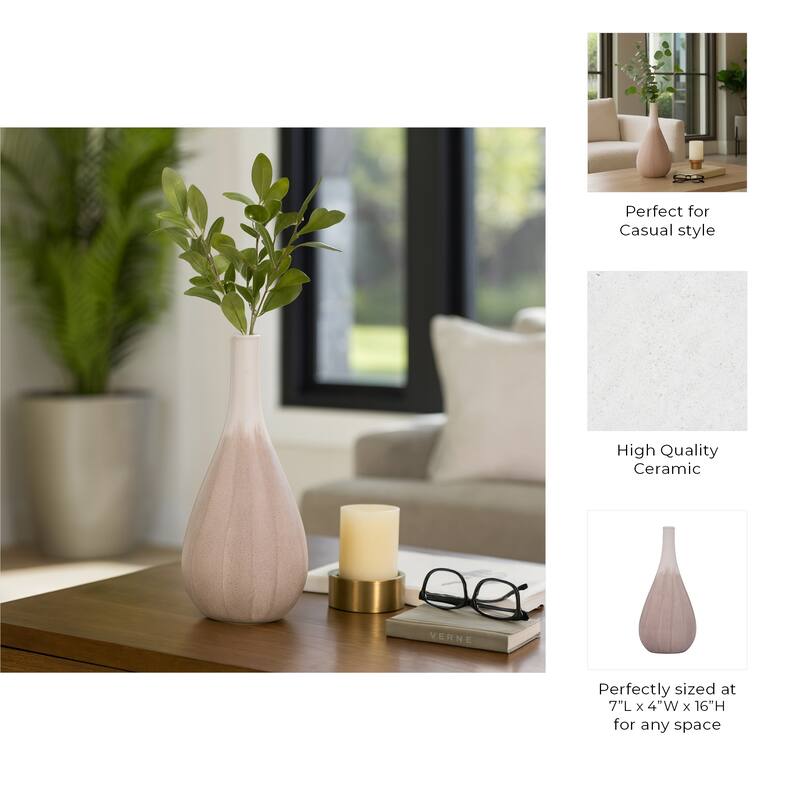 Sagebrook Home Valdiva Stoneware Vase - White, Novelty, Ombre, Elegant Home Accent in Stoneware Color
