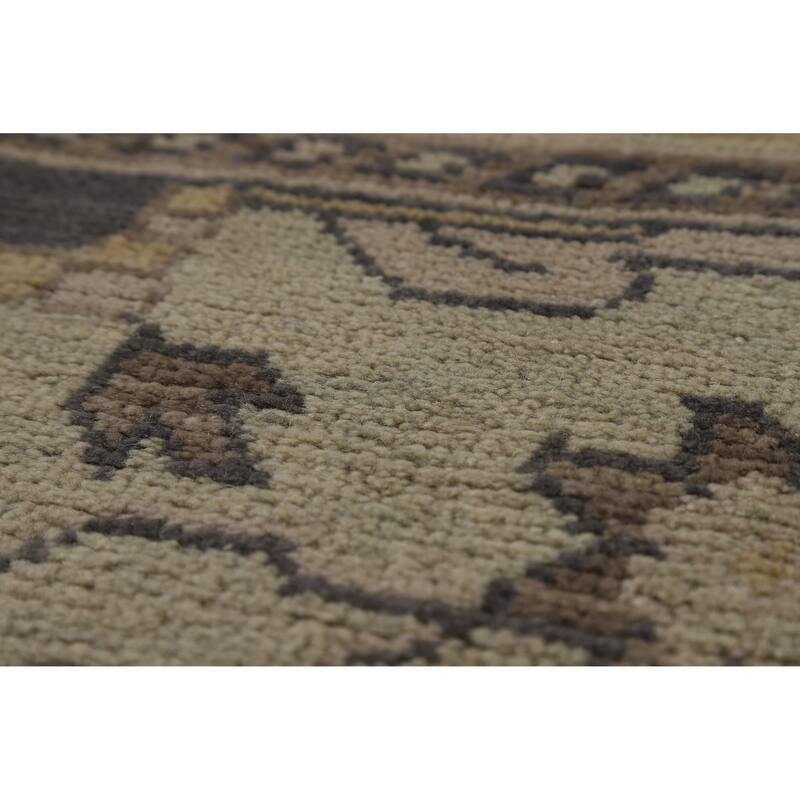Green Floral Oushak Indian Area Rug Hand-Knotted Wool Carpet - 9'0" x 12'2"