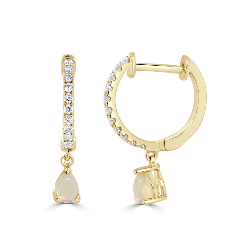 Joelle Collection Gemstone & Diamond Dangle Hoop Earrings 14K Gold Birthstone