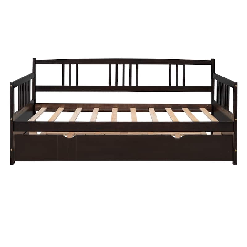 Durable Twin/Full Size Wooden Daybed with Pull-Out Trundle, Ideal for Kids and Guest Rooms
