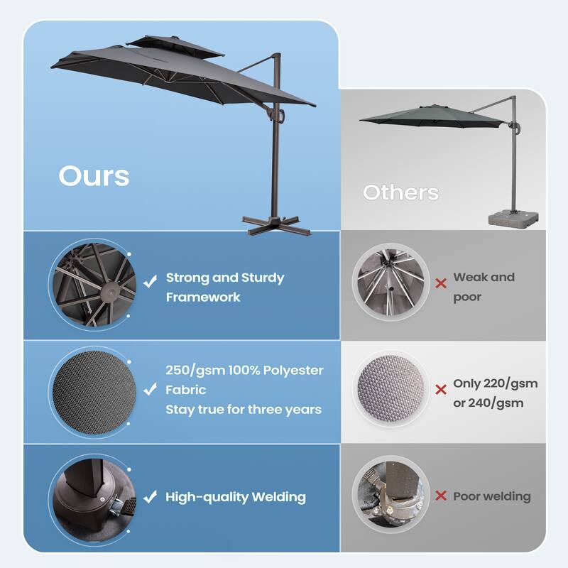 11 x 9 ft Patio Cantilever Offset Umbrella with 360-degree Rotation with Base Stand
