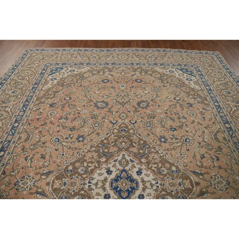 Traditional Kashan Vintage Persian Area Rug Handmade Wool Carpet - 9'9" x 12'9"