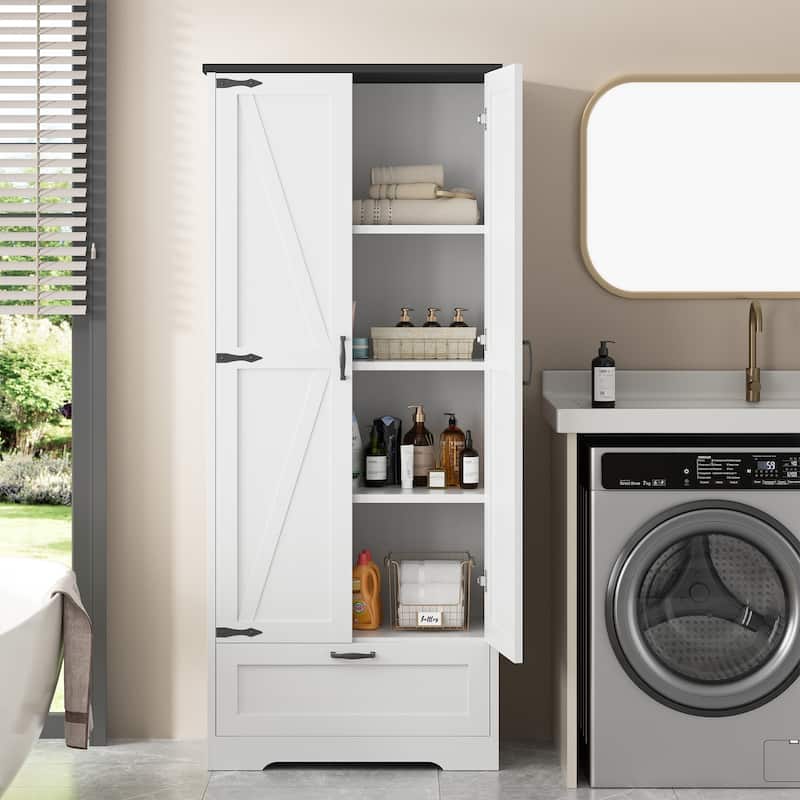 Beverage Cabinet with Drawer & Adjustable Shelves - Storage Organizer for Kitchen, Pantry, or Dining Room