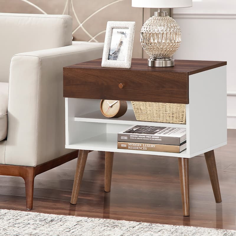 Costway 2PCS Nightstand End Side Table Drawer Storage Shelf