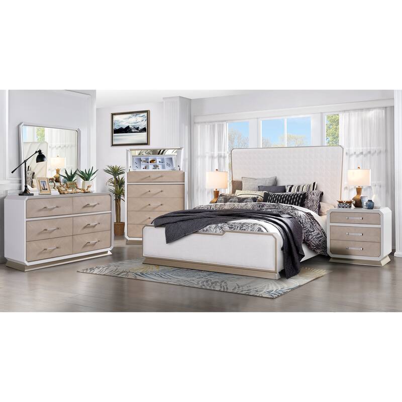 Dior White/Champagne Bedroom Set - King - 5 Piece