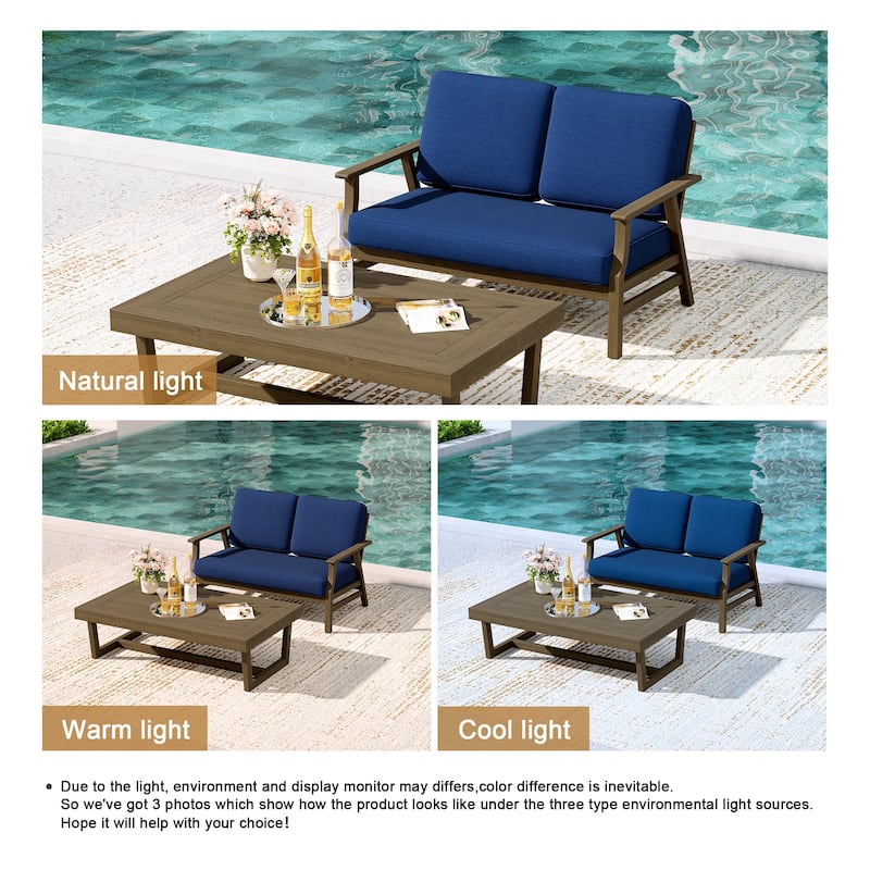 2-Piece Teak Outdoor Loveseat Set with Table.