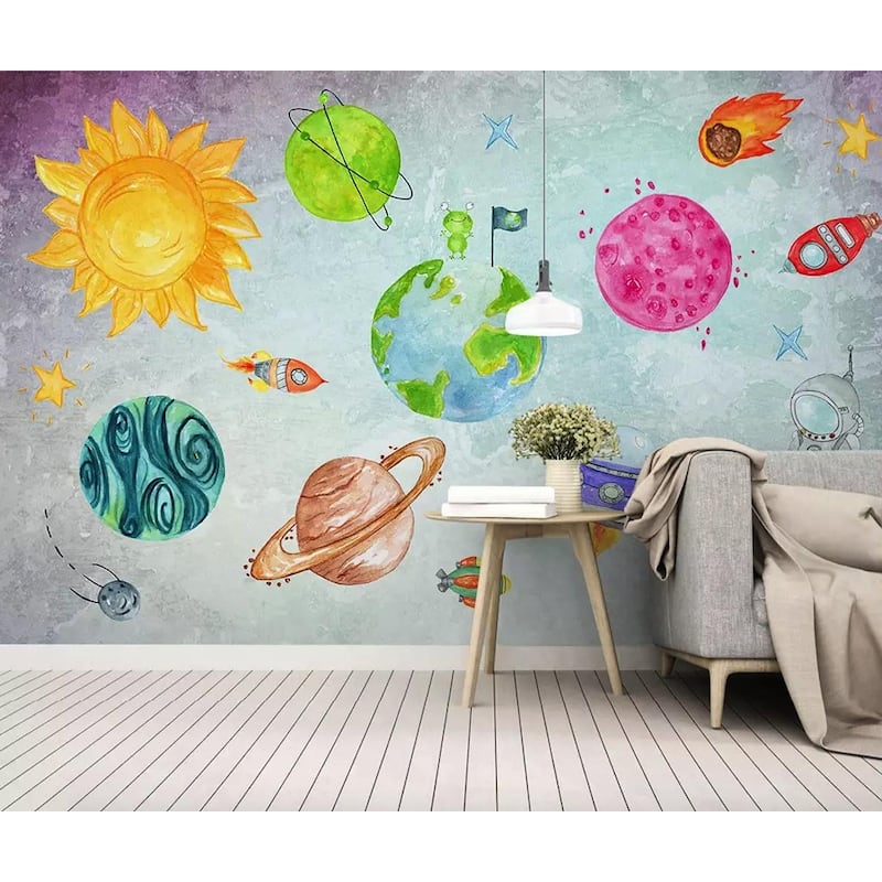 GK Wall Design Planets Cartoon Space Astronauts Removable Wallpaper