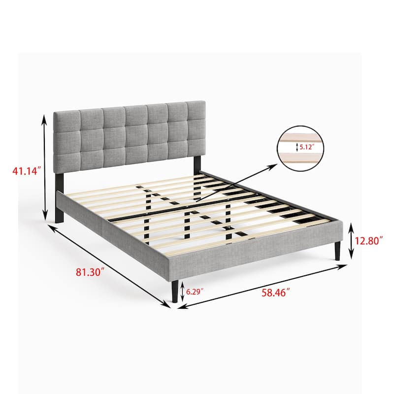 Alazyhome Square Tufted Upholstered Platform Bed Frame