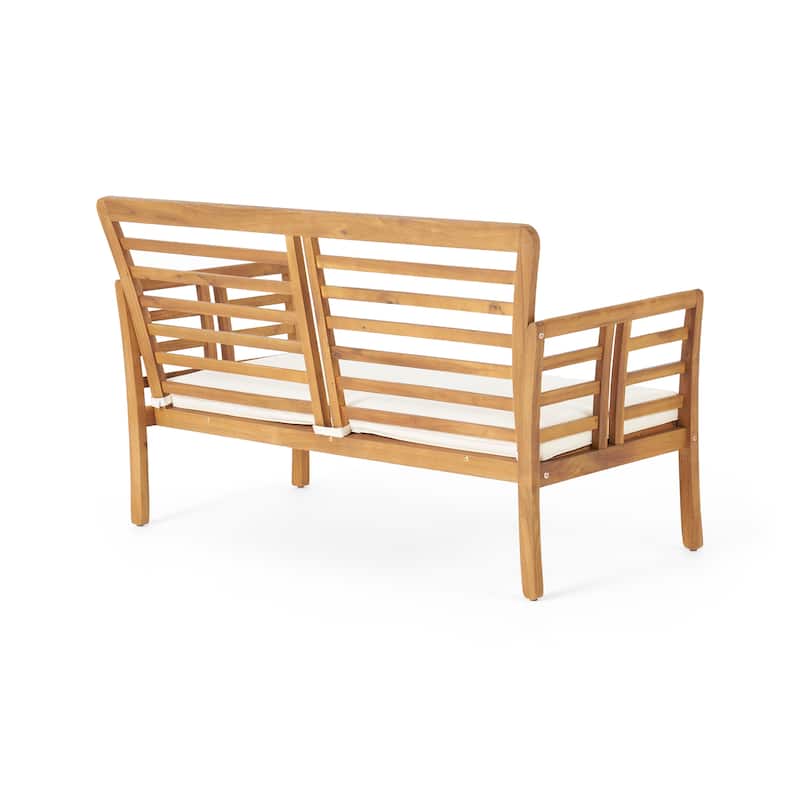 Caydon Acacia Wood Outdoor Loveseat with Cushions by Christopher Knight Home