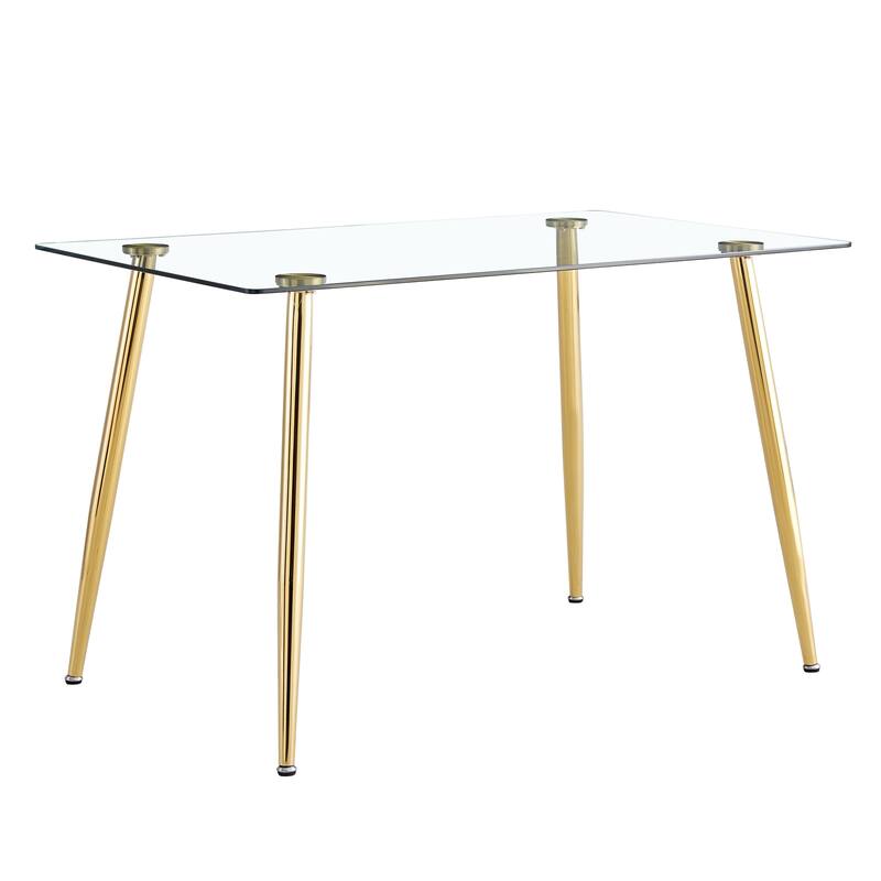 Modern Minimalist Rectangular Glass Dining Table Tempered Glass Tabletop and Golden plating Metal Legs,Writing Table Desk