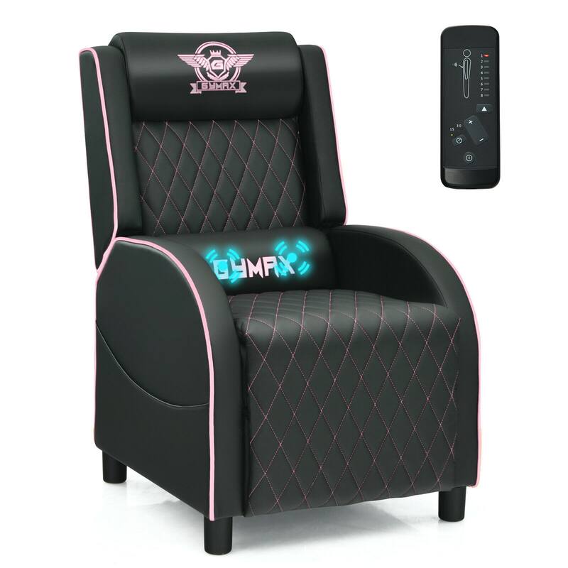 Gymax Massage Gaming Recliner Chair Leather Single Sofa Home Theater - 24.5'' x 35'' x 43'' - Pink