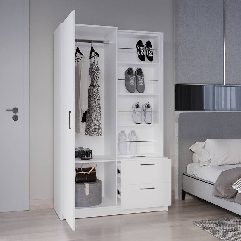 Seville 71" High One Door Two Drawers Mirror Armoire White - N/A