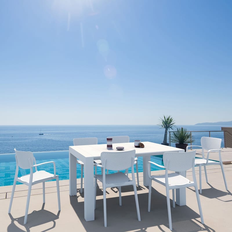 7-Piece White Patio Dining Set with Extension Table 55"