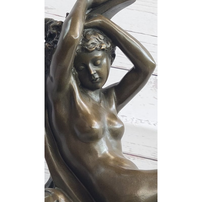 Diana On A Crescent Moon By Séraphin Denécheau Bronze Sculpture On Marble Base