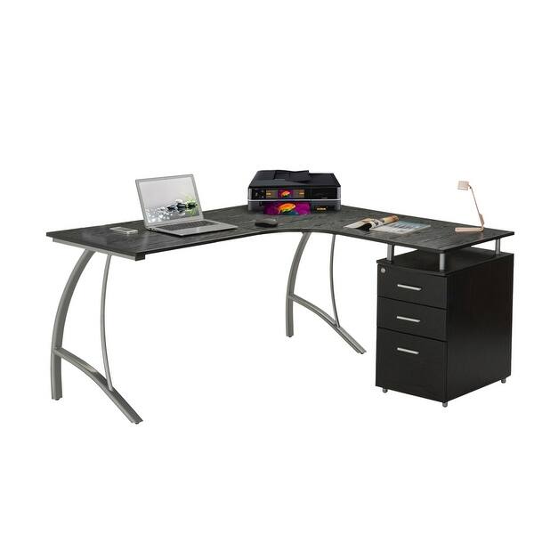 Modern L Shaped Computer Office Desk with Locking Storage and a