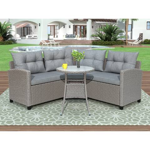 4PCS Resin Wicker Patio Furniture Set - 3 Cushion Chairs&1 Round Table