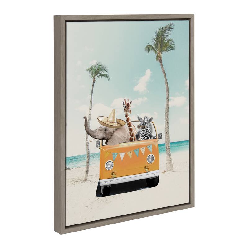 Kate and Laurel Sylvie Beach Adventure Frame Canvas by July Art Prints - 18x24 - Grey