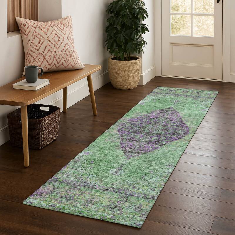 Premium Washable Super Soft Vintage Traditional Mayfield Rug - Lime - 2'3" x 7'6"