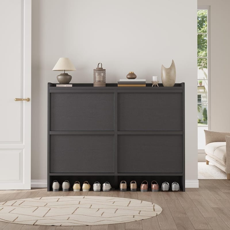 Narrow Shoe Cabinet Organizer with 4 Flip Drawers for Entryway, Hallway, Living Room