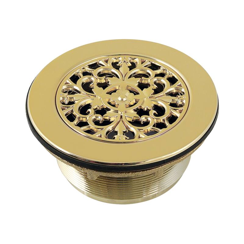 Kingston Brass Watercourse 4-1/4 Inch Round Brass Shower Base Drain - Polished Brass