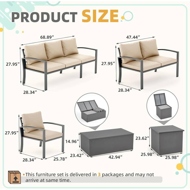 AECOJOY Metal Patio Furniture Set 7 Pieces Modern Outdoor Conversation Set