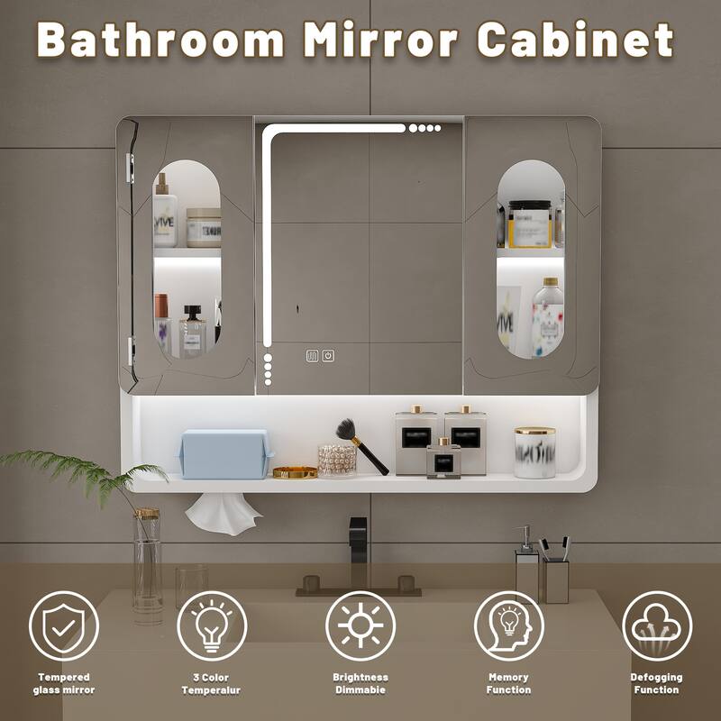 Wall Mounted Bathroom Mirror Cabinet with LED Lights, Anti-Fog & Explosion-Proof, Touch Control Medicine Cabinet