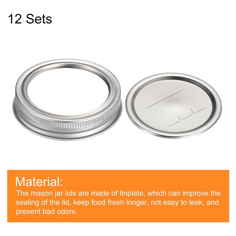 Canning Lids, 12 Sets - Tinplate Split-Type Regular Mouth with Date - Silver