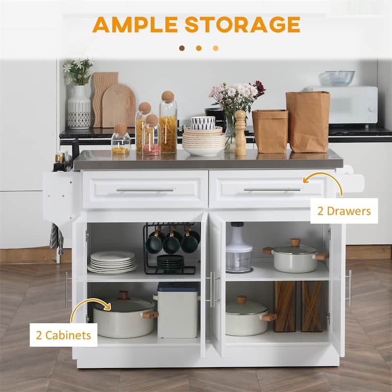 Rolling Kitchen Island,Portable Kitchen Cart with Stainless Steel Top