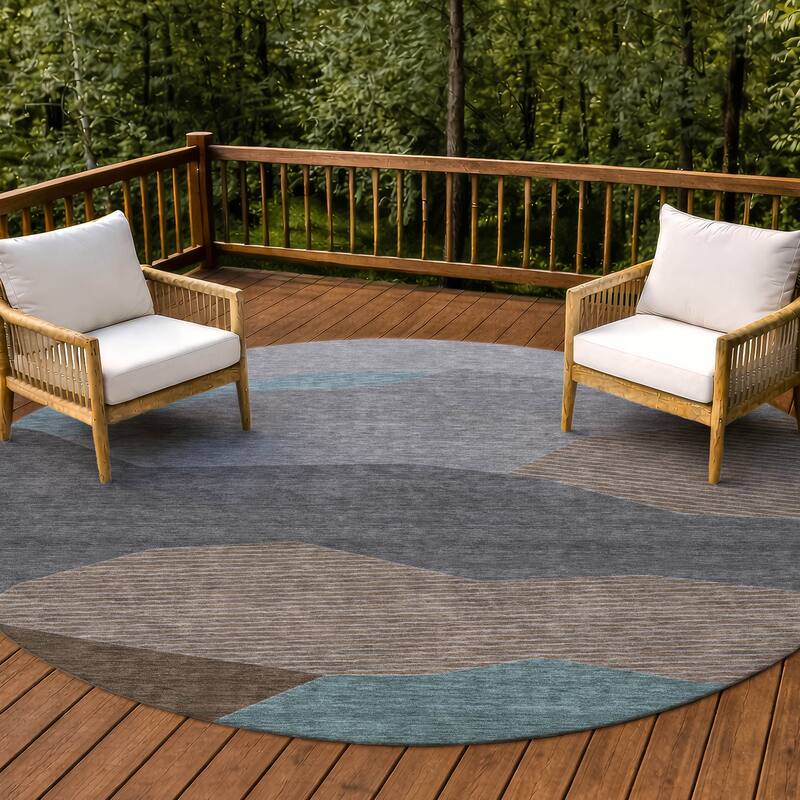 Machine Washable Indoor/ Outdoor Modern Dacono Chantille Rug - Gray - 8' x 8'