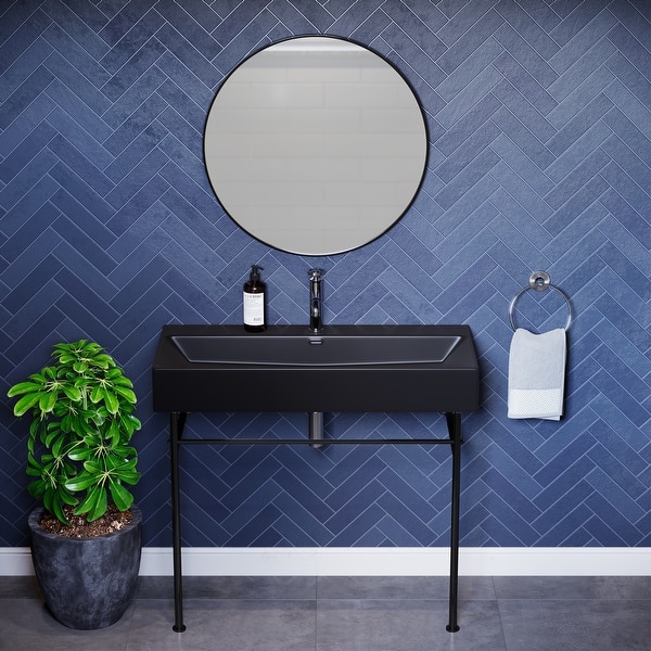 Claire 24 Ceramic Console Sink Matte Black Basin Black Legs Overstock