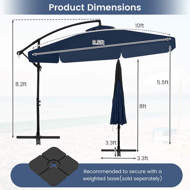 Gymax 10FT Offset Hanging Umbrella Patio Cantilever Umbrella w/ Easy