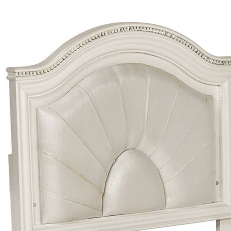 Jisoo Full Size Bed, Pearl White Upholstery, Radial Arch Headboard