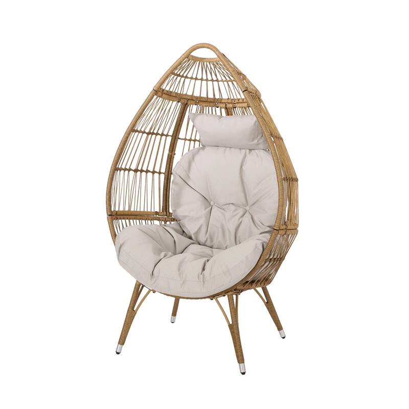 62 Inch Teardrop Chair Natural Wicker Iron Frame Water-Resistant Cushion