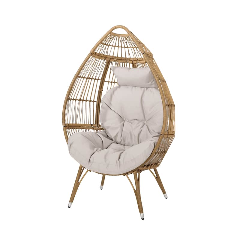 Serina Cushioned Wicker Teardrop Chair by Christopher Knight Home - Beige+Light Brown