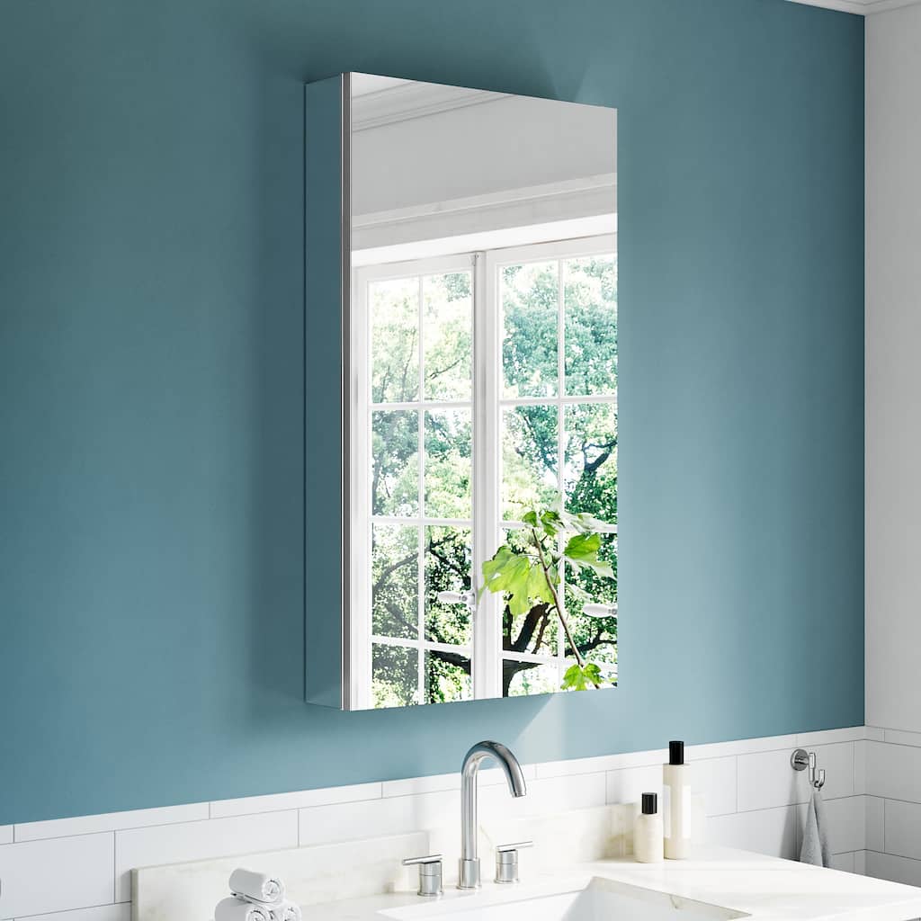 20x36" Tri-View Mirrored Medicine Cabinet with Soft-Close Blum Hinges, Reversible Door, Recess/Surface Mount, Aluminum Body