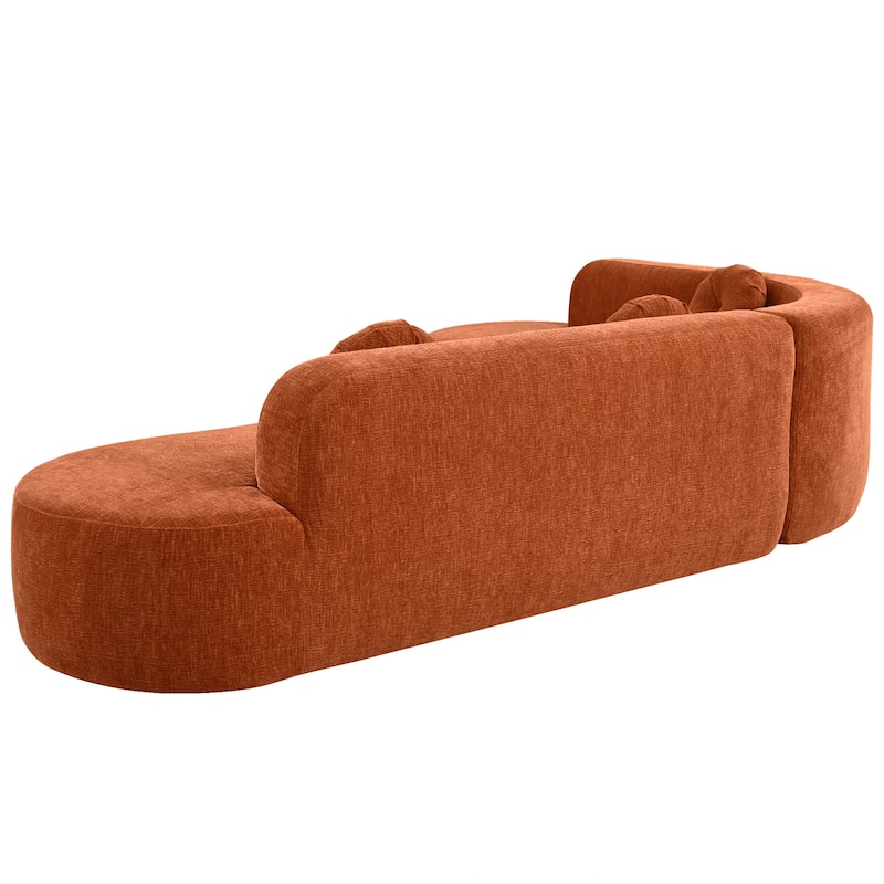 Curved Floor Sectional Chaise Sofa L-shape Corner Recliner Couches with 3 Round Pillows, Large Lounger Couches for Living Room