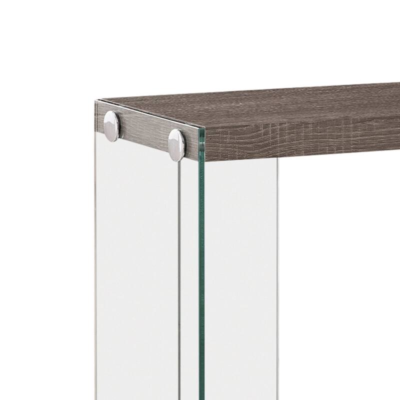 Contemporary Wood And Glass Snack Table, Gray And Clear - 24.75 H x 10 W x 18.5 L Inches
