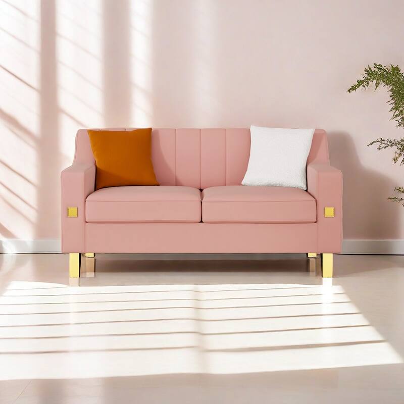 Luxury pink Velvet Loveseat Sofa with Gold Accents - Modern 3-Seat Couch with Plush Cushions