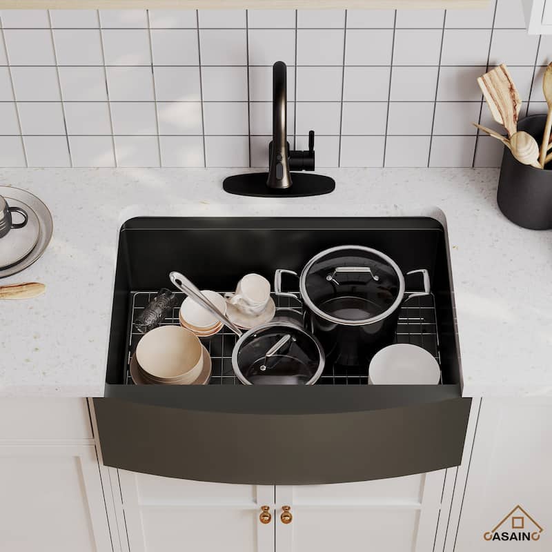 Stainless Steel 16-Gauge Single Bowl Farmhouse Apron Workstation Kitchen Sink in Gunmetal Black with Accessories