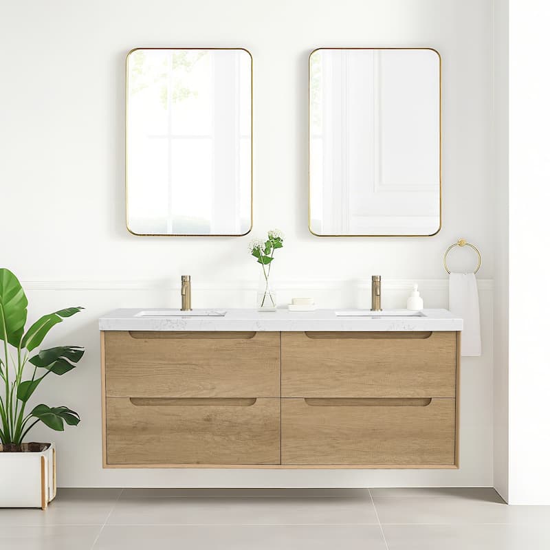 24"36"48"60"72"84" Floating Bathroom Vanity with Engineered Top Rectangulare Sink Solid Wood