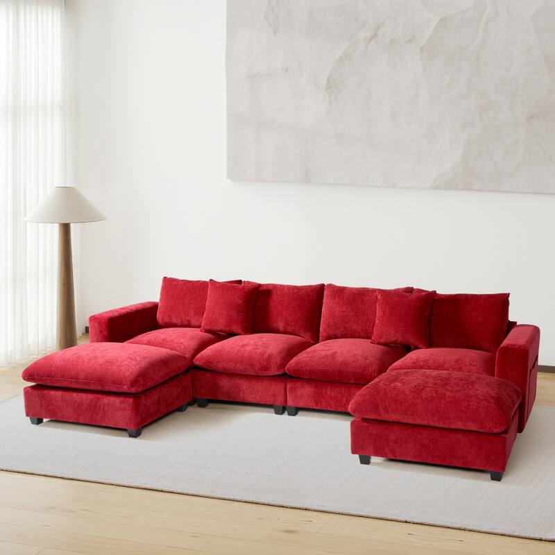 Lucca 6-Piece Chenille Upholstered Modular Sectional with USB Port