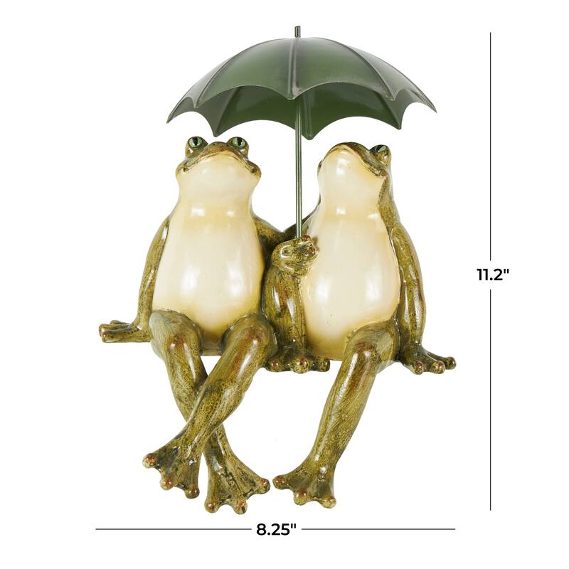Bronze Resin Sitting Frog Decorative Sculpture with Umbrella