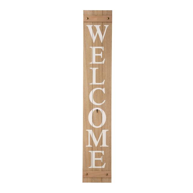 Glitzhome 60"H Wooden Welcome Porch Sign with 4 Changable Floral Wreaths