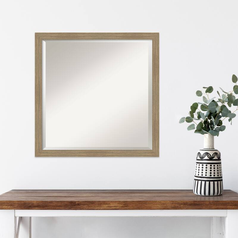 Woodgrain Stripe Beveled Wood Framed Wall Mirror