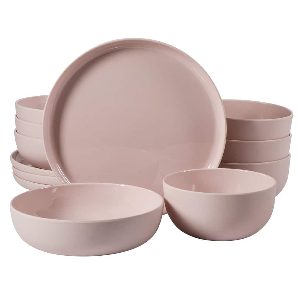 Gibson Home Candy Skies 12 Piece Unbreakable Wheat Straw Melamine Plates and Bowls Dinnerware Set