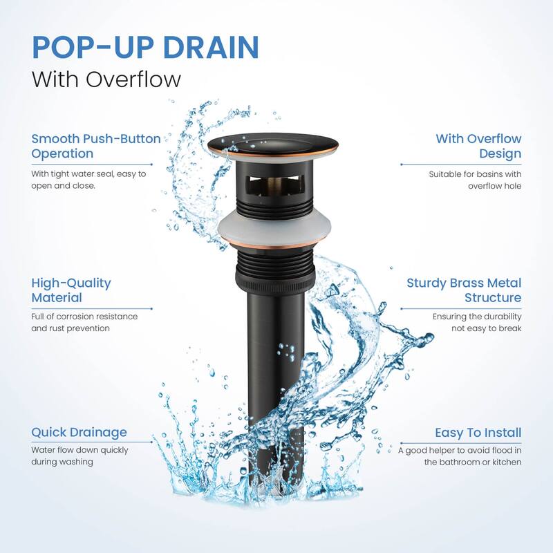 Pop Up Drain Stopper for Bathroom with Overflow