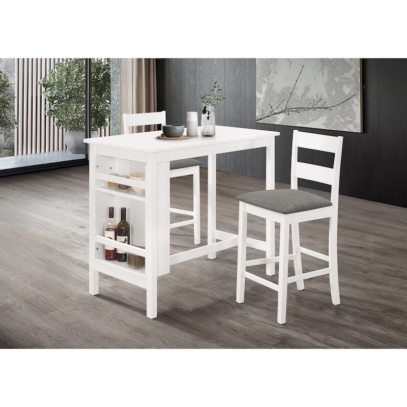Best Quality Furniture 3-Piece White Counter Height Dining Set with Shelf Storage