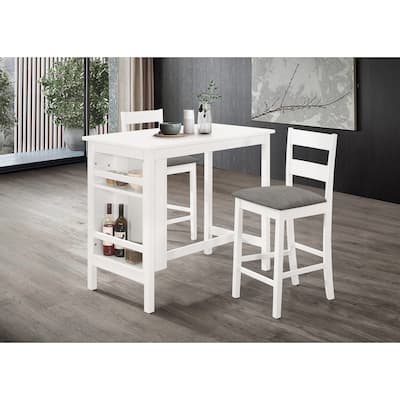 Best Quality Furniture 3-Piece White Counter Height Dining Set with Shelf Storage