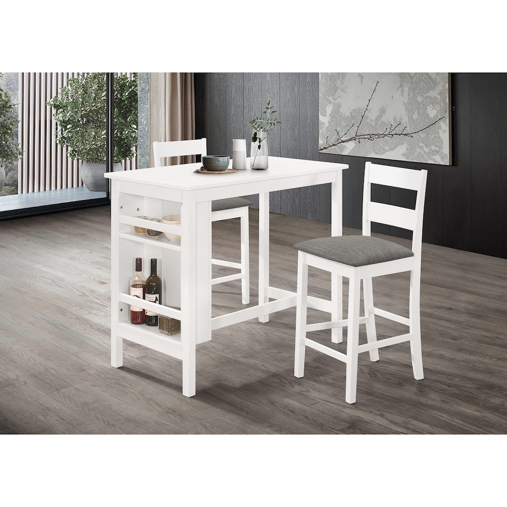 Best Quality Furniture 3-Piece White Counter Height Dining Set with Shelf Storage