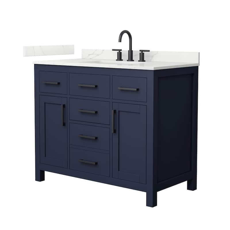 Wyndham Collection WCG2424-42S-QTZ-US3MXX Beckett 42" Free Standing - Dark Blue / Giotto Quartz Top / Matte Black